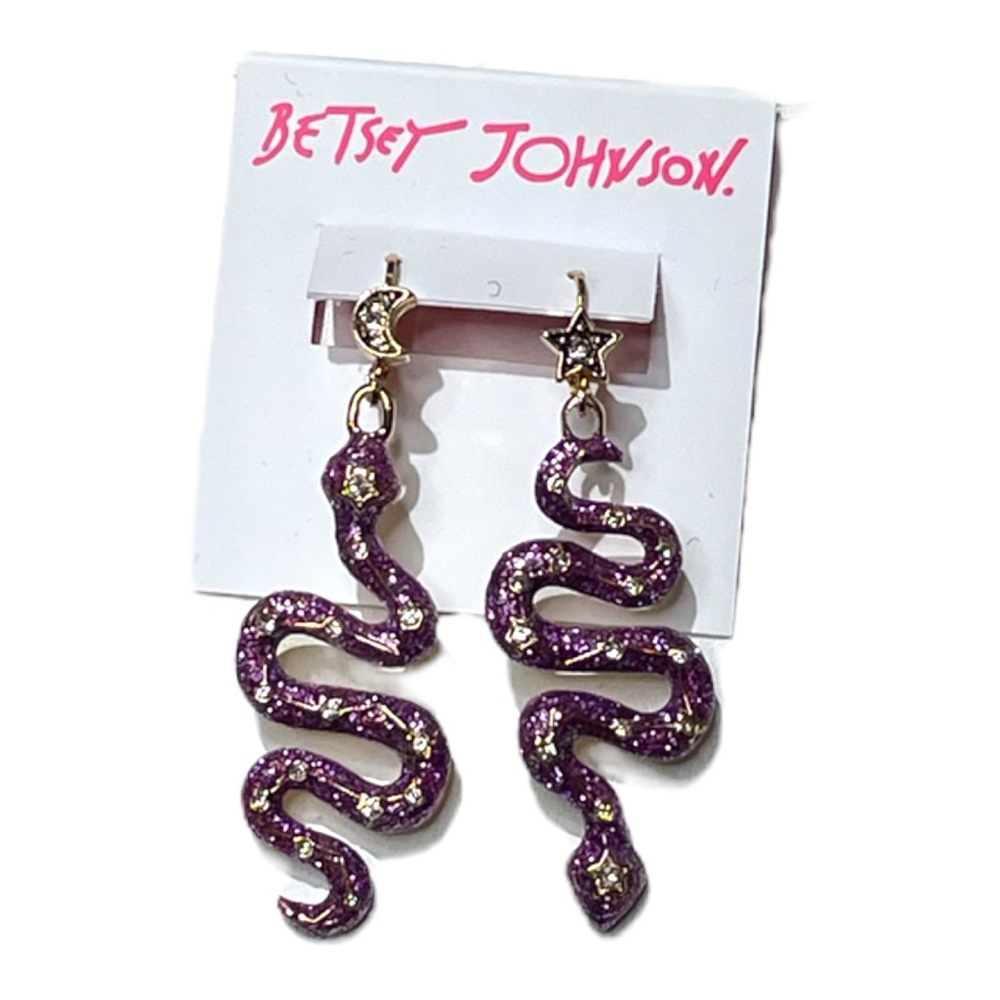 Betsey Johnson Celestial Snake Dangle Earrings Purple Gold Tone - Picture 4 of 4